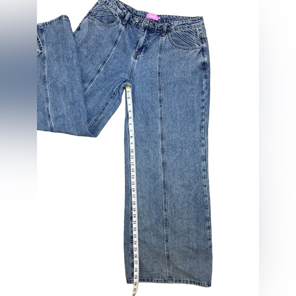 Edikted High Rise Straight Leg Jeans Medium Wash Seam Detail Size Large - Picture 5 of 6